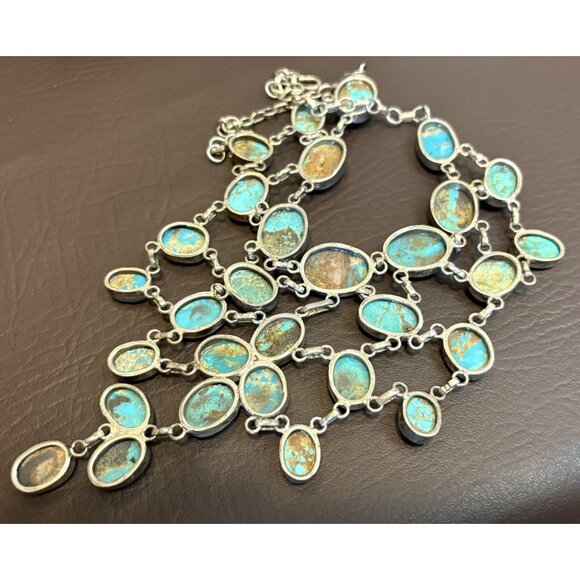 Vintage Sterling Silver Southwest Kingman? Turquoise Bib Statement Necklace 118g - Picture 10 of 14